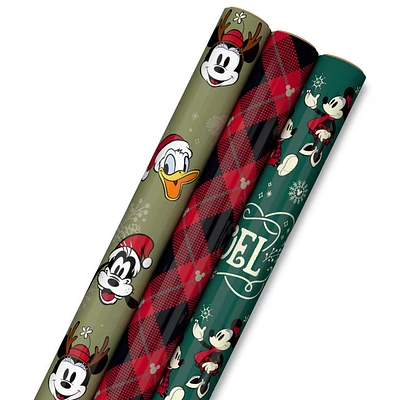 Hallmark Disney Mickey Mouse Christmas Wrapping Paper Bundle with Cut Lines on Reverse (3 Rolls: 60 sq. ft.)