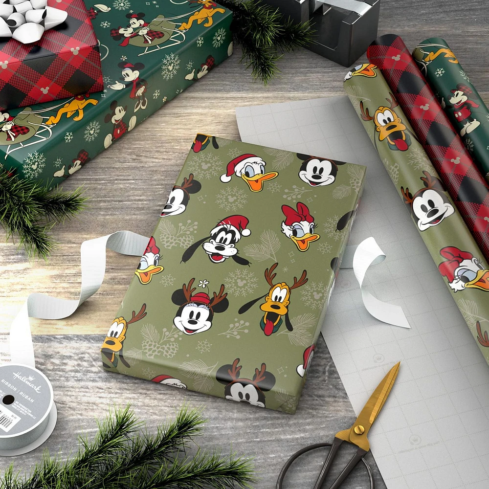 Hallmark Disney Mickey Mouse Christmas Wrapping Paper Bundle with Cut Lines on Reverse (3 Rolls: 60 sq. ft.)