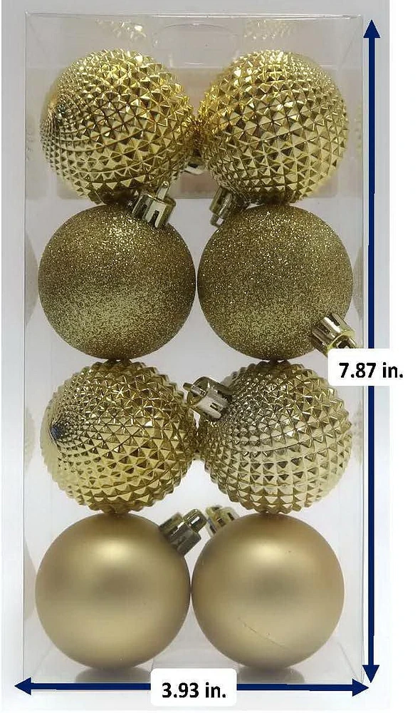 8CTS 50MM SHATTERPROOF ORNAMENTS-GOLD