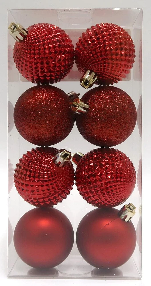 8CTS 50MM SHATTERPROOF ORNAMENTS-RED