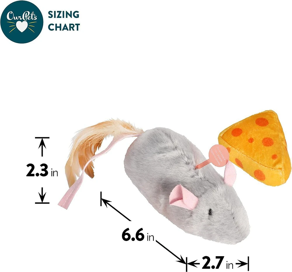 Pet Zone Jumbo Mouse & Cheese Mouse Sound Cat Toy for Cats and Kittens, 2 Pk, Plush Cat Toy