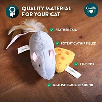 Pet Zone Jumbo Mouse & Cheese Mouse Sound Cat Toy for Cats and Kittens, 2 Pk, Plush Cat Toy