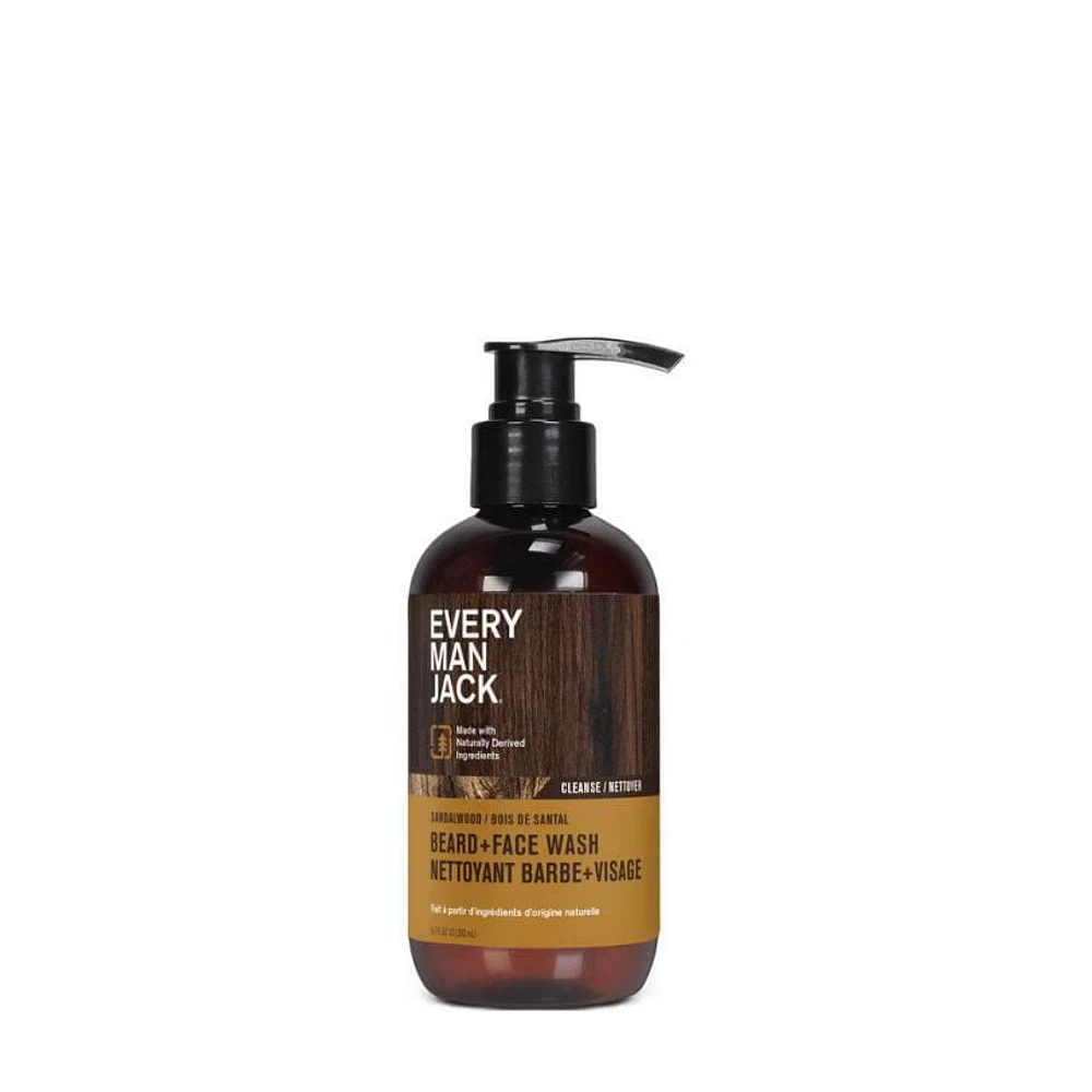 Every Man Jack Beard + Face Wash - Sandalwood | 200ML | Naturally Derived, Parabens-free, Pthalate-free, Dye-free, and Certified Cruelty Free, Every Man Jack Beard Wash