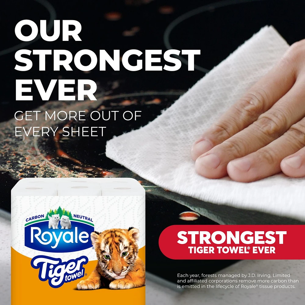 Essuie-tout Royale Tiger Towel, 6 équivalant à 8 roul. demi-feuilles 2-ép., 66 feuilles /roul