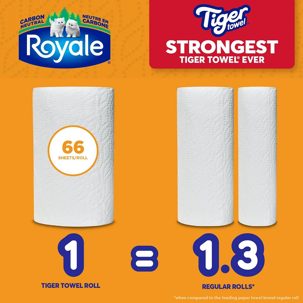 Essuie-tout Royale Tiger Towel, 6 équivalant à 8 roul. demi-feuilles 2-ép., 66 feuilles /roul