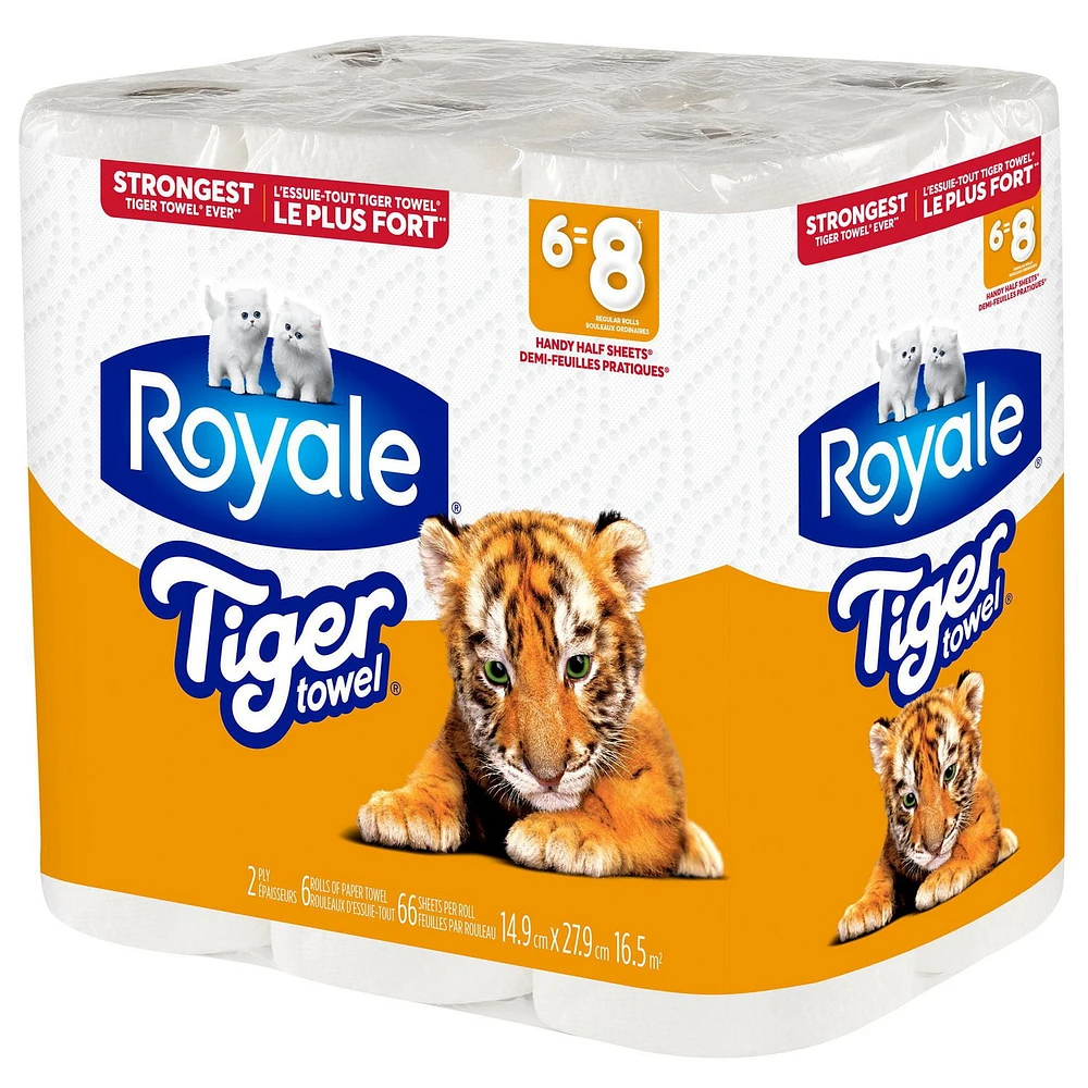 Essuie-tout Royale Tiger Towel, 6 équivalant à 8 roul. demi-feuilles 2-ép., 66 feuilles /roul