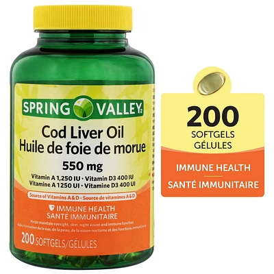 Spring Valley Cod Liver Oil 550 mg, 200 Softgels