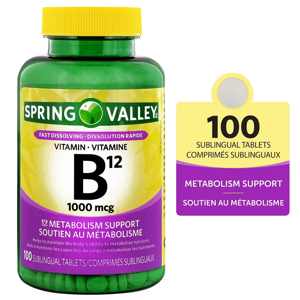 Spring Valley Vitamine B12 1000mcg 100 Comprimes Sublinguaux