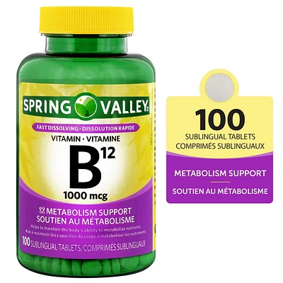 Spring Valley Vitamine B12 1000mcg 100 Comprimes Sublinguaux