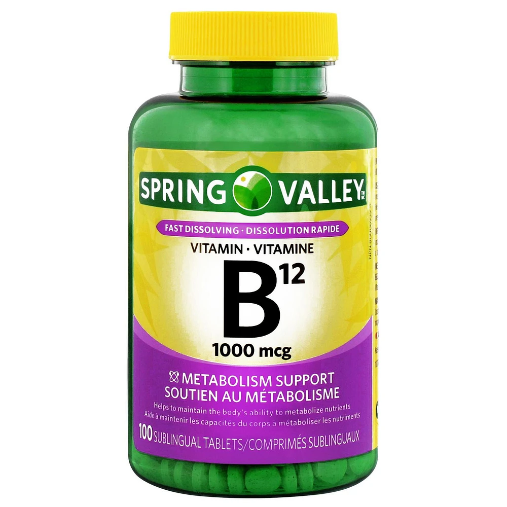 Spring Valley Vitamine B12 1000mcg 100 Comprimes Sublinguaux