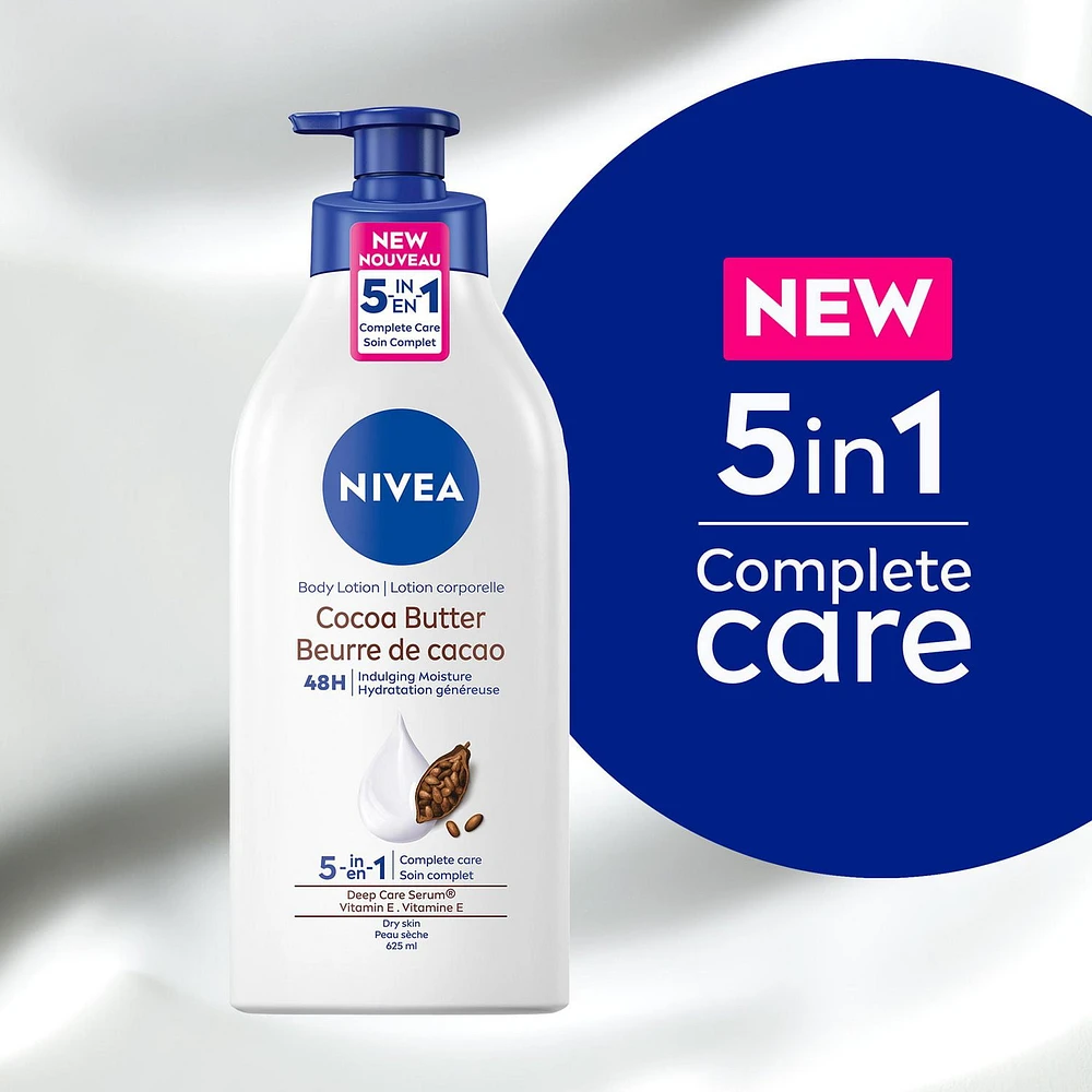 NIVEA Cocoa Butter Body Lotion | 48H Cocoa Butter and Vitamin E Body Lotion, 625 mL, for dry skin