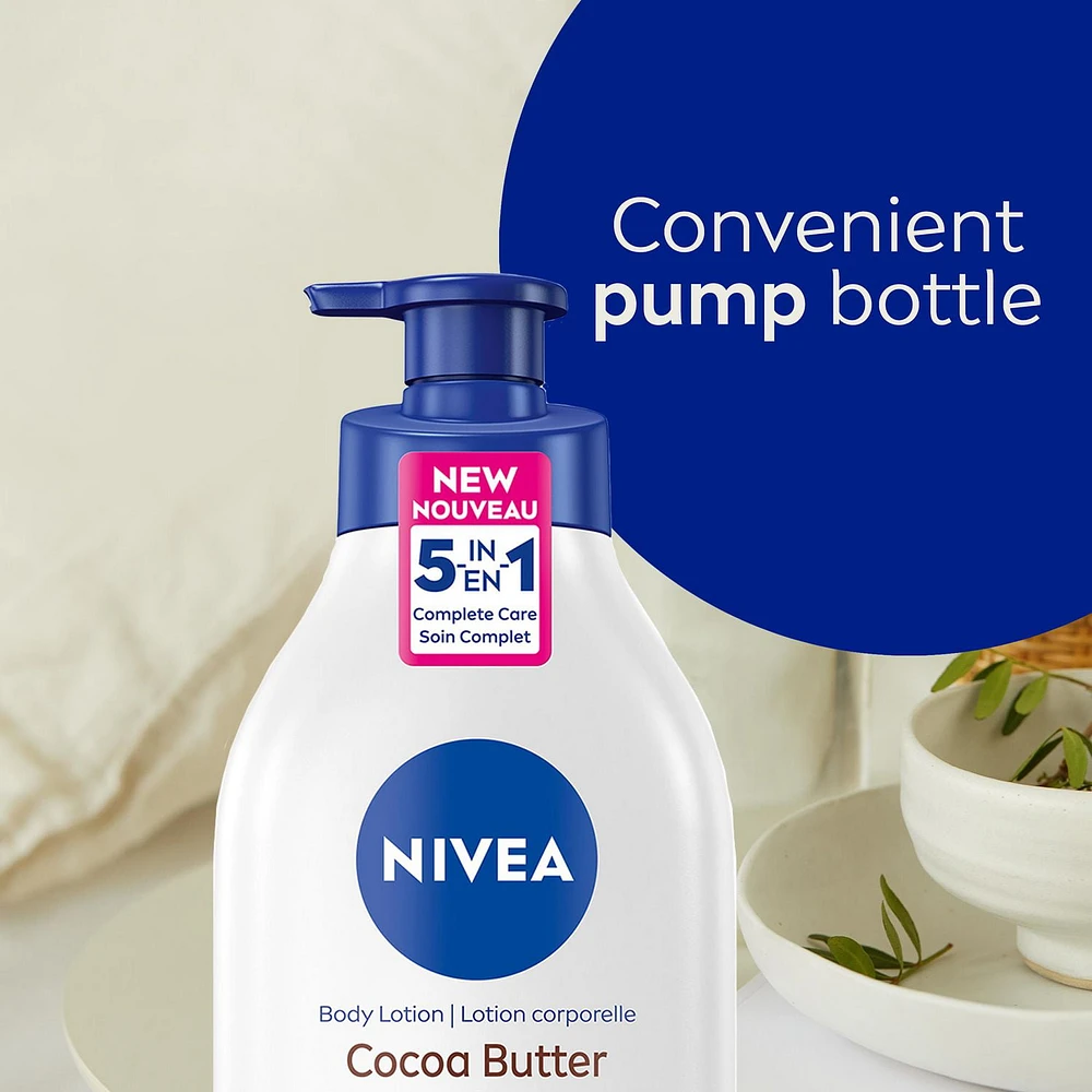 NIVEA Cocoa Butter Body Lotion | 48H Cocoa Butter and Vitamin E Body Lotion, 625 mL, for dry skin