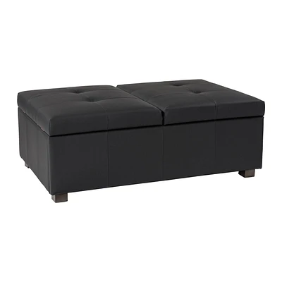 CorLiving Antonio Large Faux Leather Rectangle Ottoman with Double Storage - Versatile Ottoman for Living Room - Upholstered Double Storage Ottoman - Ideal Storage Ottomans for Living Rooms