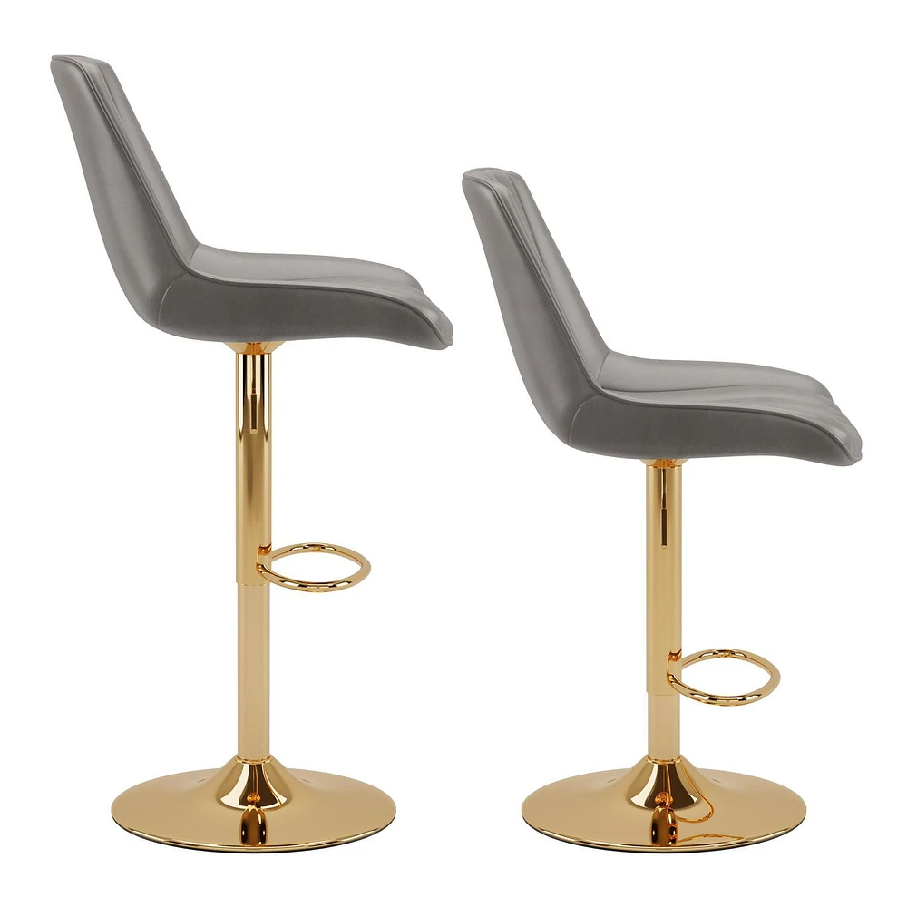 Arwen Faux Leather Adjustable Height Gold Base Barstools - Set of 2