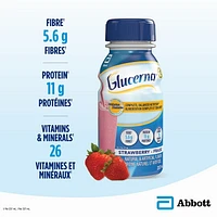 Boisson nutritive Glucerna, Substitut de repas, Alimentation complète et équilibrée pour les personnes diabétiques, Fraise, 6 x 237 mL Alimentation complète et équilibrée