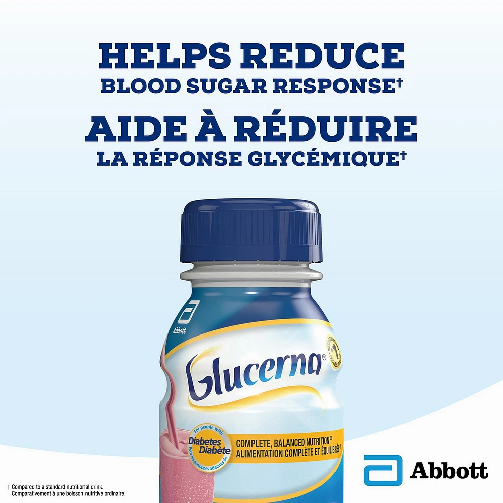 Boisson nutritive Glucerna, Substitut de repas, Alimentation complète et équilibrée pour les personnes diabétiques, Fraise, 6 x 237 mL Alimentation complète et équilibrée