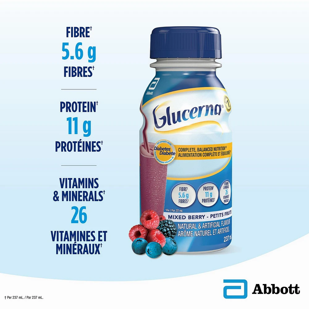 Glucerna Nutritional Drink, Meal Replacement Shakes, Complete, Balanced Nutrition For People With Diabetes, Mixed Berry, 6 x 237-mL Bottles, 6x237mL