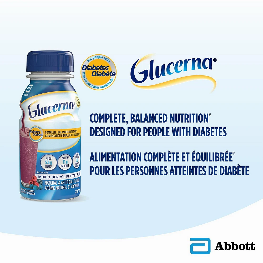 Glucerna Nutritional Drink, Meal Replacement Shakes, Complete, Balanced Nutrition For People With Diabetes, Mixed Berry, 6 x 237-mL Bottles, 6x237mL