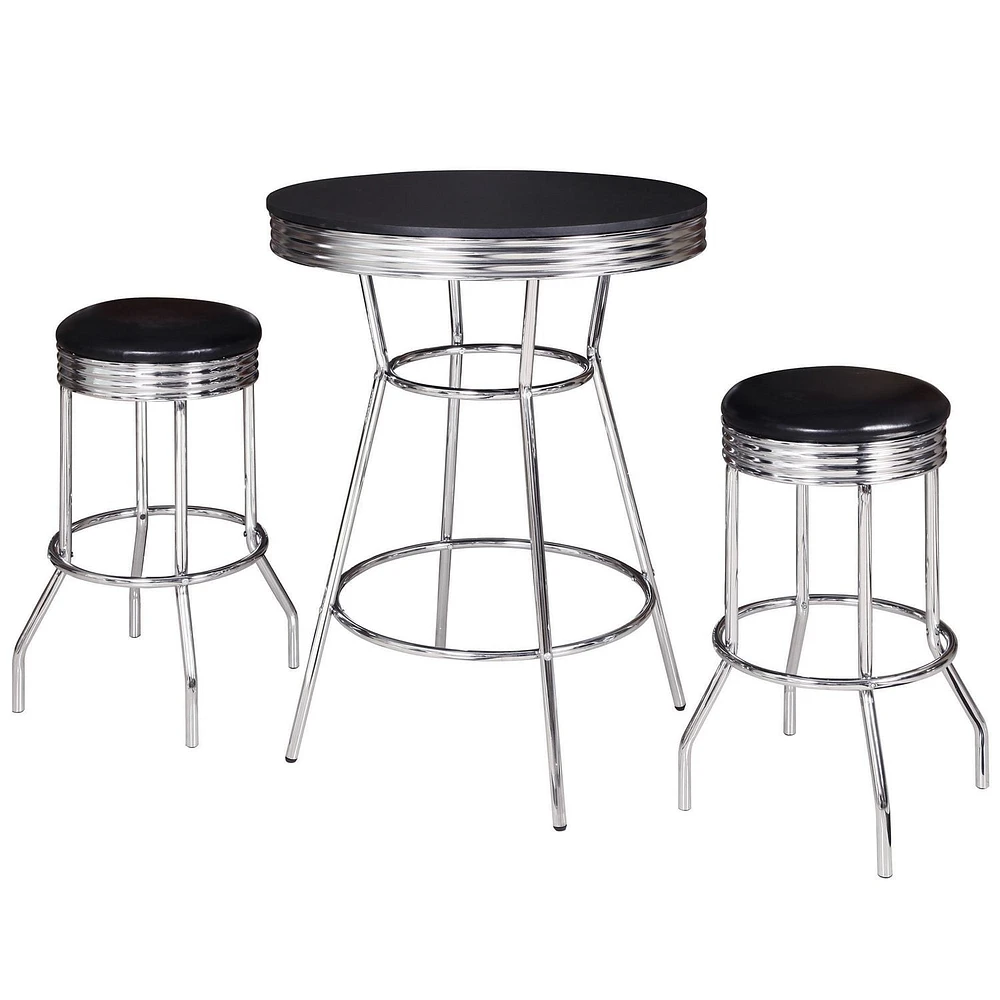 Hathaway Remington 3 Piece Pub Table Set - Chrome And Black