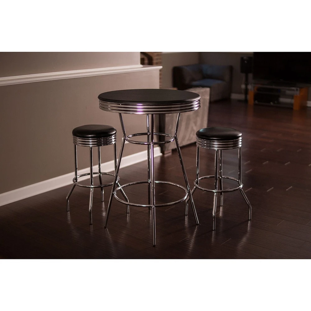 Hathaway Remington 3 Piece Pub Table Set - Chrome And Black