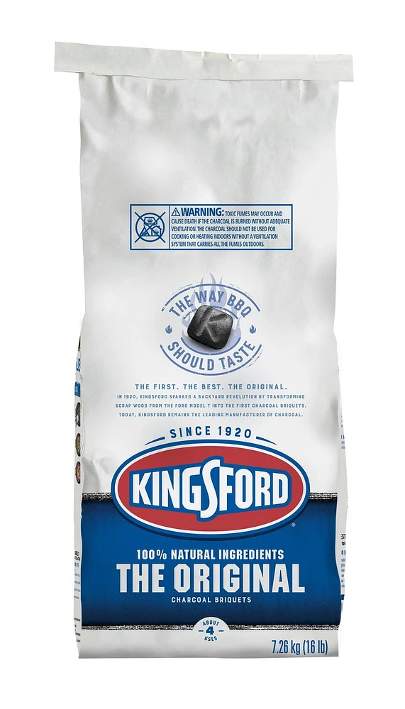 Kingsford® Original Charcoal Briquettes, BBQ Charcoal for Grilling, made with natural ingredients and real wood to give food an authentic smoky flavor –, 7.26kg