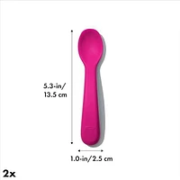 OXO Tot - Silicone Spoons - Encourage Self-Feeding - Easy for Little Ones to Hold - Baby Toddler Feeding Utensils - Pink - 2-Pack