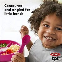 OXO Tot - Silicone Spoons - Encourage Self-Feeding - Easy for Little Ones to Hold - Baby Toddler Feeding Utensils - Pink - 2-Pack