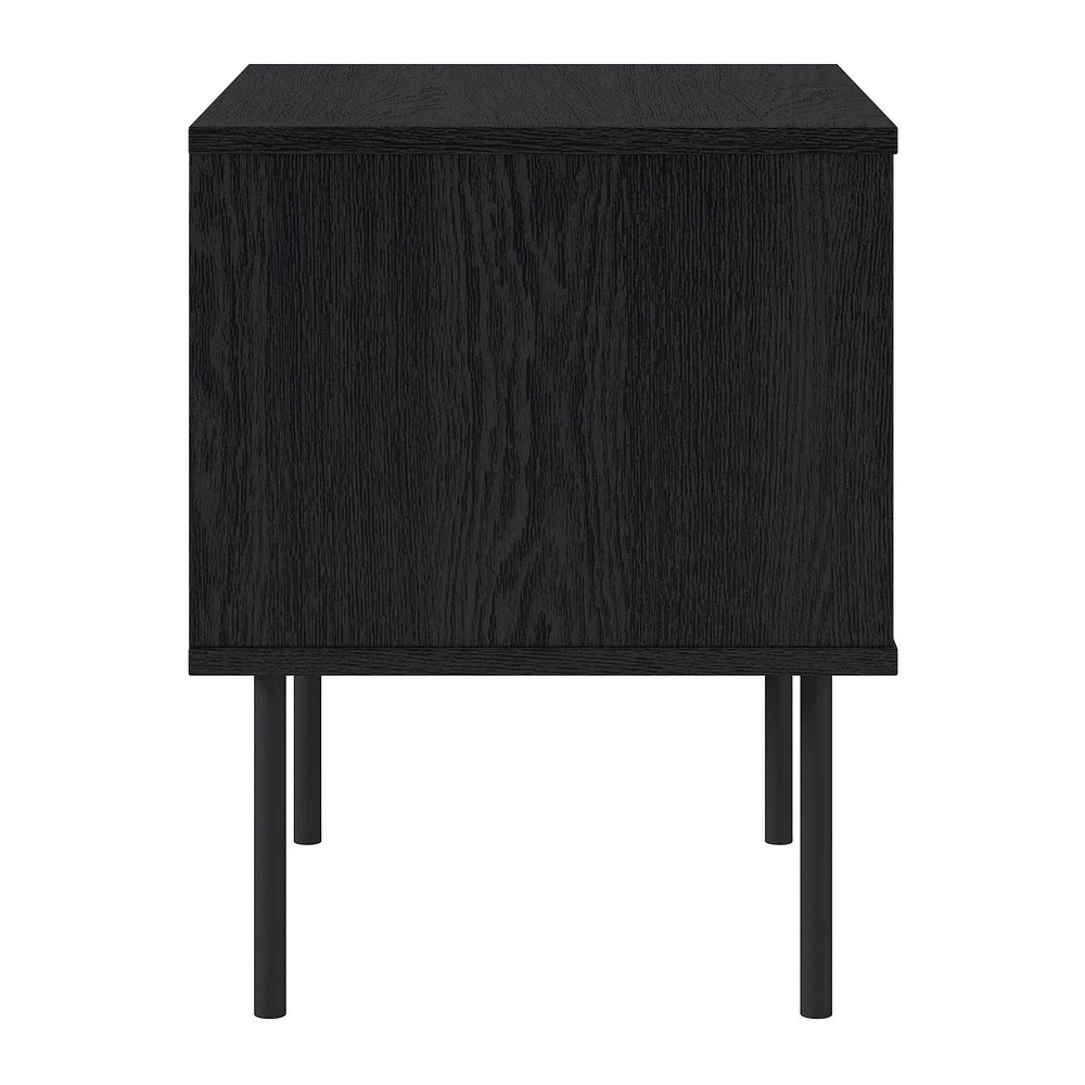 Table d'appoint cannelée en bois d'ingénierie noir moderne avec tiroir CorLiving Lysander - Petite table d'appoint de salon pour petits espaces - Table d'appoint de rangement élégante pour la décoration du salon