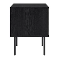 Table d'appoint cannelée en bois d'ingénierie noir moderne avec tiroir CorLiving Lysander - Petite table d'appoint de salon pour petits espaces - Table d'appoint de rangement élégante pour la décoration du salon