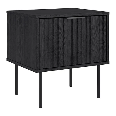 CorLiving Lysander Modern Black Engineered Wood Fluted Side Table with Drawer - Small Living Room End Table for Small Spaces - Stylish Storage Side Table for Living Room Decor