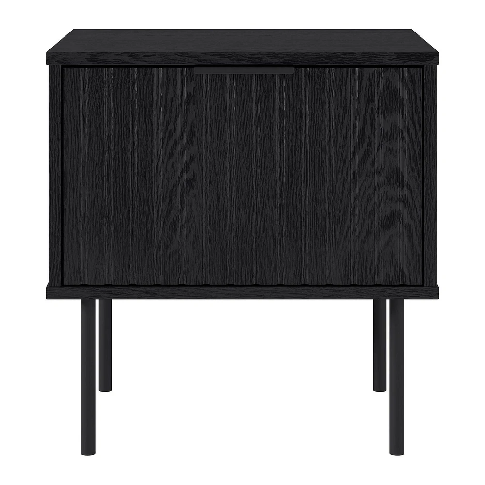 Table d'appoint cannelée en bois d'ingénierie noir moderne avec tiroir CorLiving Lysander - Petite table d'appoint de salon pour petits espaces - Table d'appoint de rangement élégante pour la décoration du salon