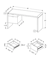 Monarch Specialties Computer Desk, Home Office, Laptop, Left, Right Set-up, Storage Drawers, 60"l, Work, Laminate, Glossy White, Contemporary, Modern