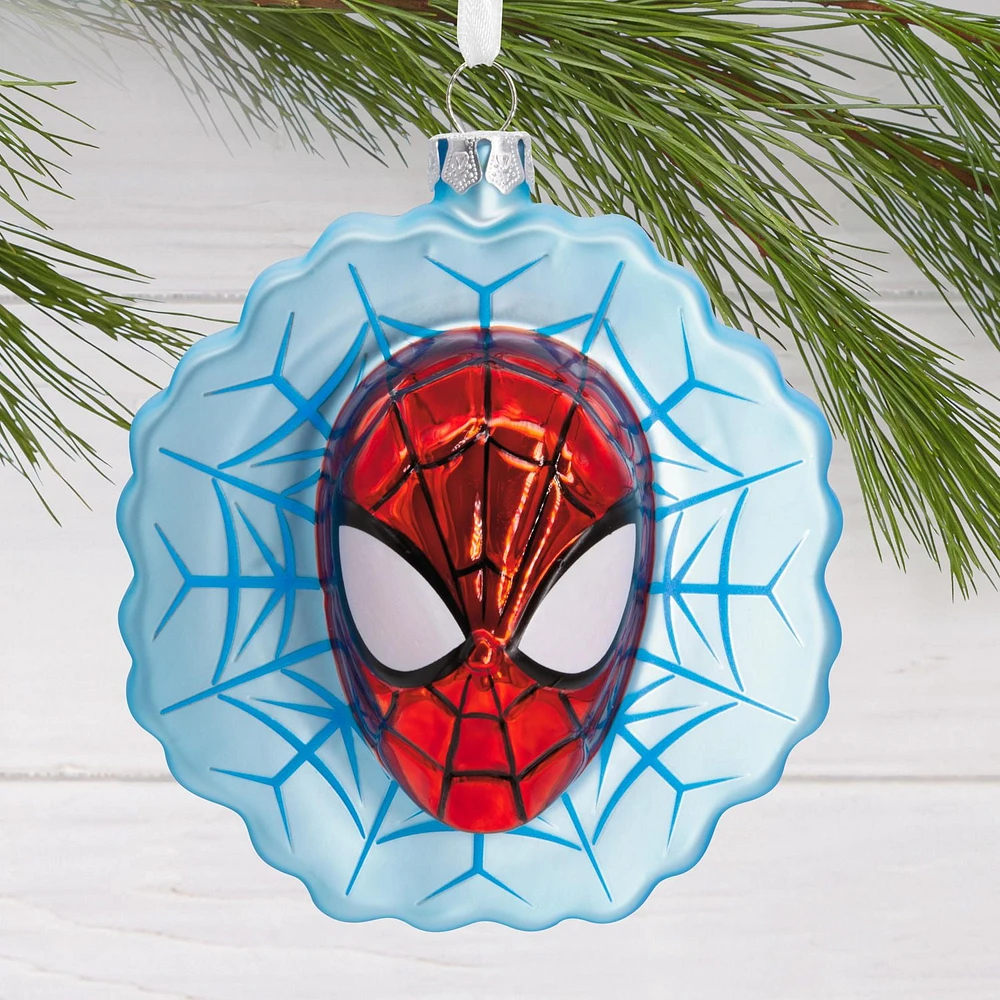 Hallmark Christmas Ornament (Marvel Spider-Man Face on Web Blown Glass)