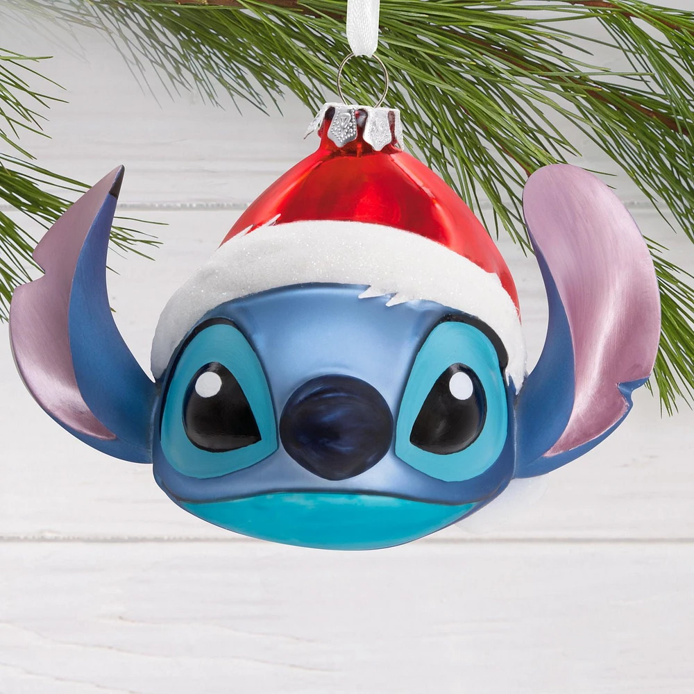 Hallmark Christmas Ornament (Disney Lilo & Stitch in Santa Hat Blown Glass)