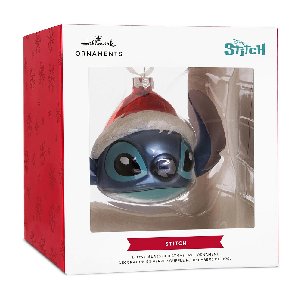 Hallmark Christmas Ornament (Disney Lilo & Stitch in Santa Hat Blown Glass)