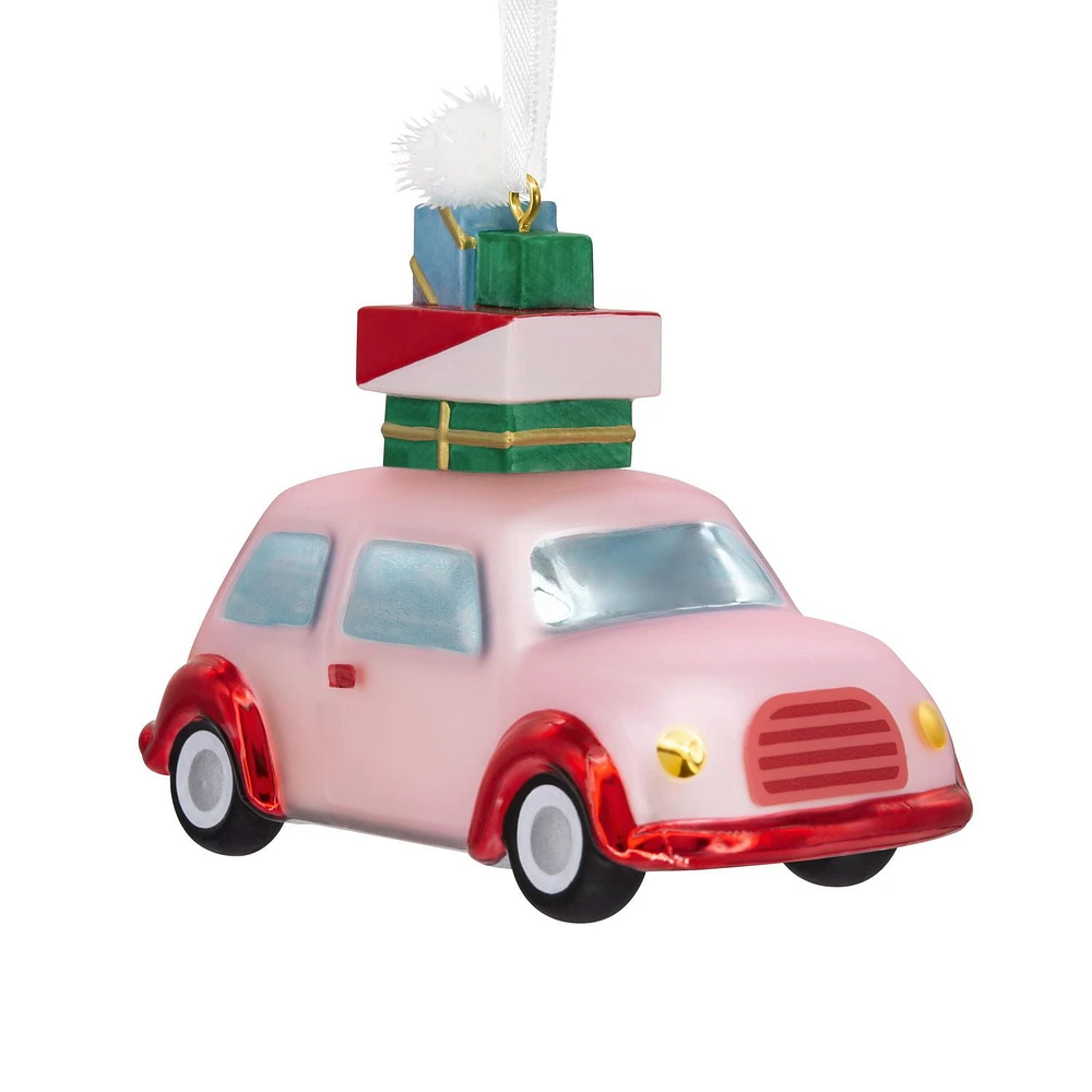 Hallmark Christmas Ornament (Signature Pink Car With Presents Blown Glass)