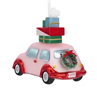 Hallmark Christmas Ornament (Signature Pink Car With Presents Blown Glass)