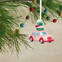 Hallmark Christmas Ornament (Signature Pink Car With Presents Blown Glass)