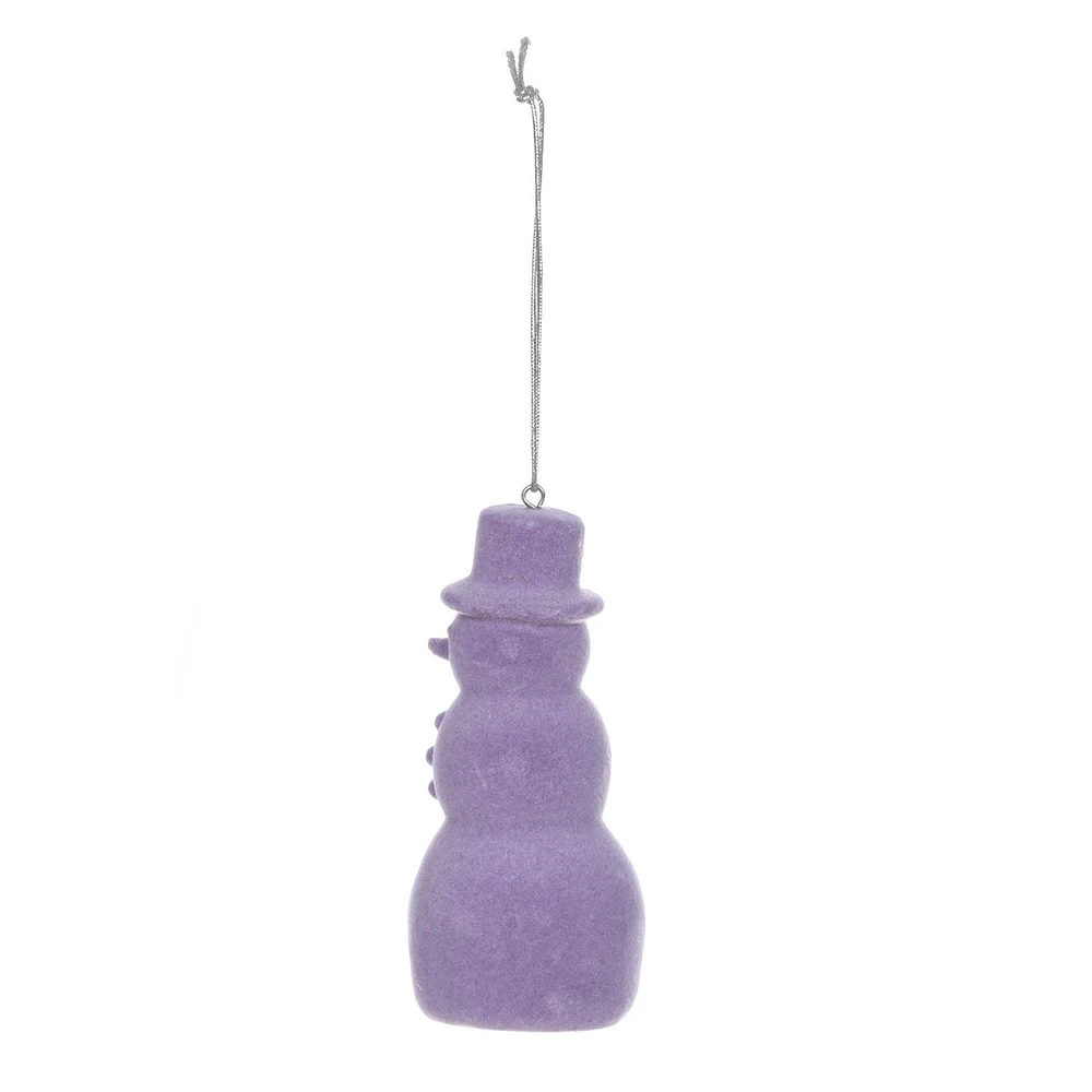 PURPLE FLOCKED SNOWMAN ORNAMENT