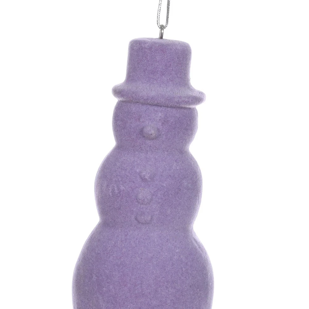 PURPLE FLOCKED SNOWMAN ORNAMENT