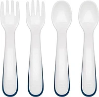 OXO Tot - Plastic Fork & Spoon Multipack - Training Set - Encourage Self-Feeding - Easy for Little Ones to Hold - Baby Toddler Feeding Utensils - Navy - 61128000