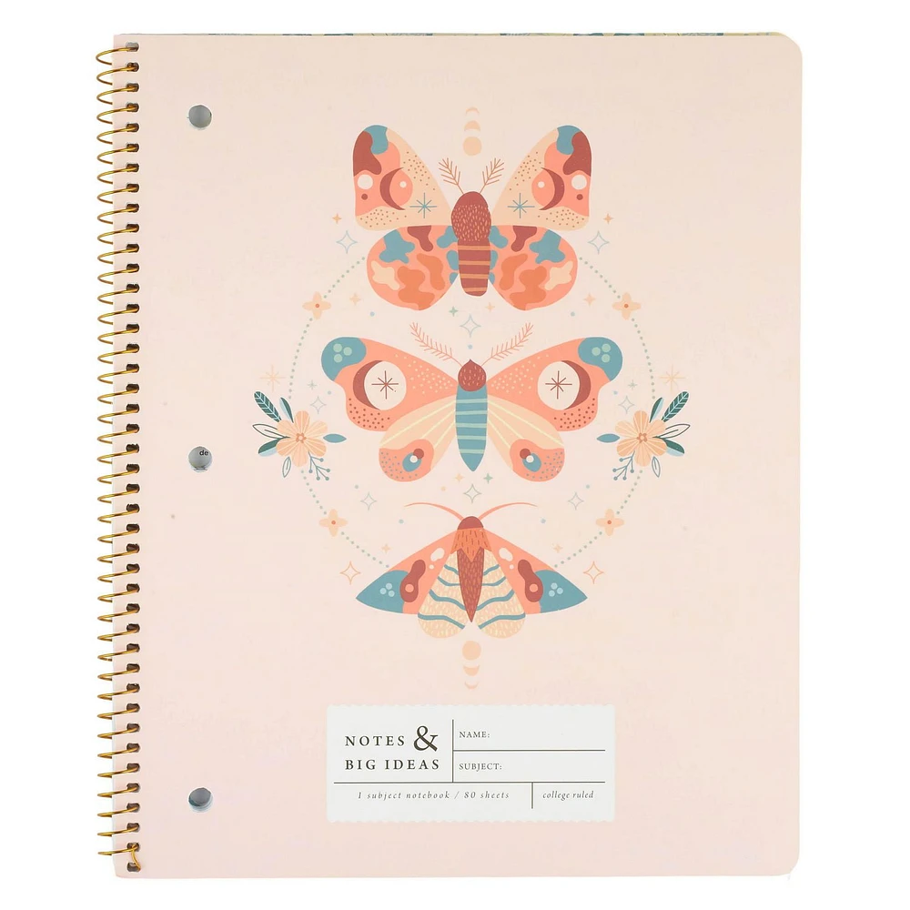 U Style Mystic Moths 1 Subject Notebook, 80 Sheets, College Rule