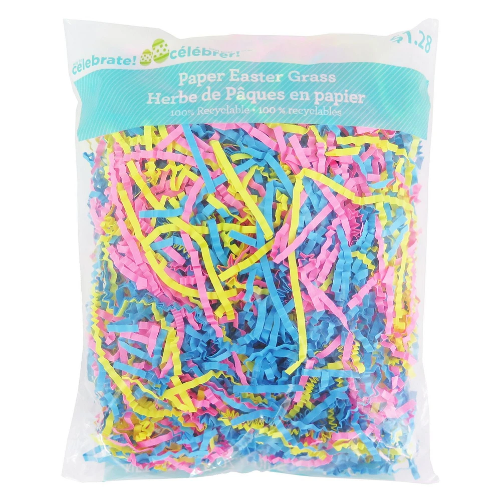 1.5 OZ Paper Easter Grass<br>Multicolor: Blue, Pink, Yellow