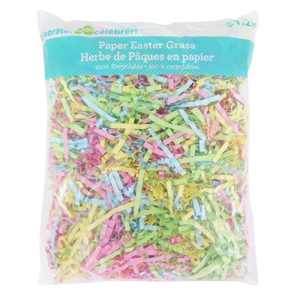 1.5 OZ Paper Easter Grass<br>Multicolor : Blue, Green, yellow and Pink