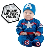 MARVEL’S CAPTAIN AMERICA INFANT COSTUME - Plush Jumpsuit with Printed Design, Booties and Helmet Cap