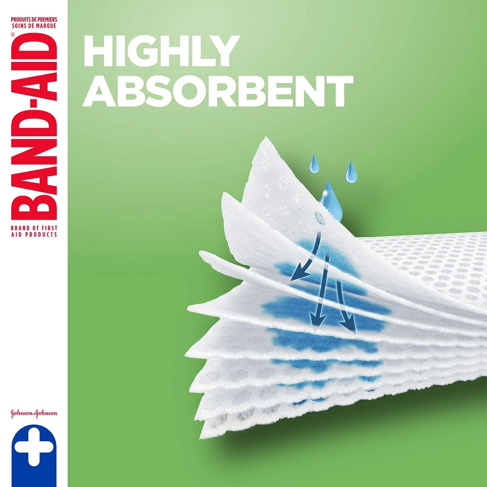 Compresses non adhérentes moyennes de marque BAND-AID® SANS DOULEUR®, 5 cm par 7,6 cm 10 unités