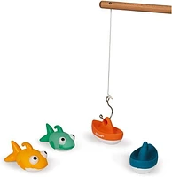 Janod - Fishing Game - Set of 2 Fish 2 Boats and  1 Rod - Bathtime toys - Discovery and Early-Development - For Boys and Girls - From 24 Months + - Multilingual - J04715