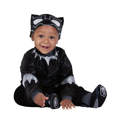 COSTUME DE BÉBÉ PANTHÈRE NOIRE DE MARVEL - Combinaison Minky avec motif imprimé, chaussons et bonnet de masque