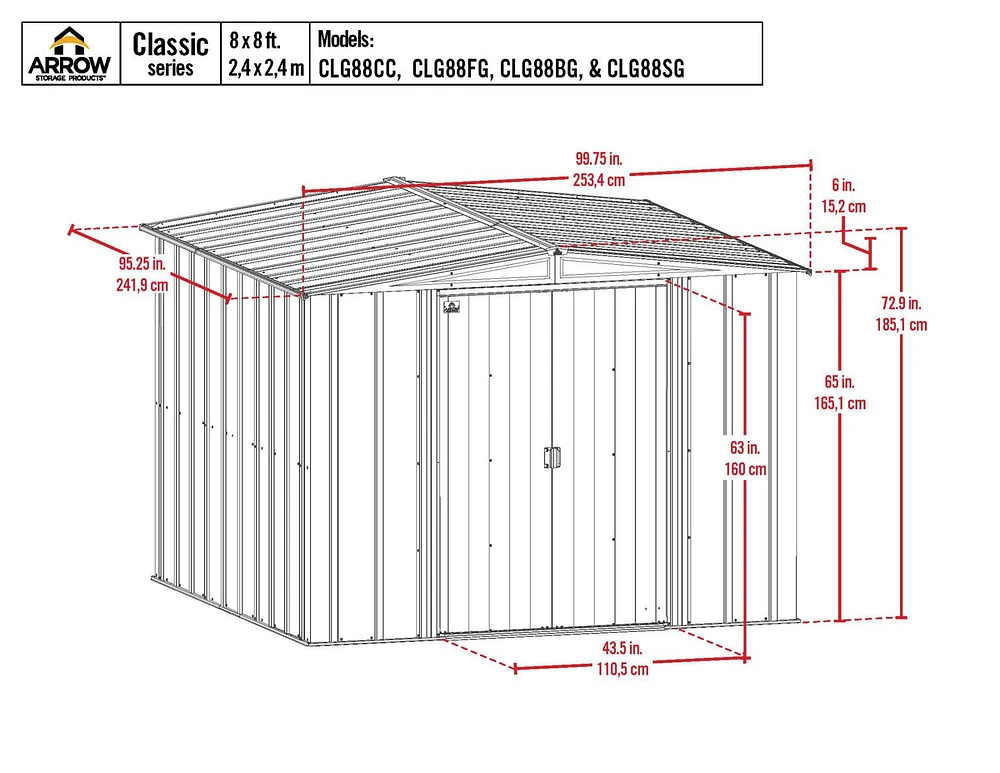 Arrow Elite Steel Storage Shed, 10x8, Galvalume