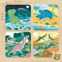 Janod • 4 Progressive Difficulty Dinosaurs Jigsaw Puzzle • 6, 9, 12, 16 Pieces • 20 x 20 cm Cardboard Puzzle • Educational Toys Gift for Kids Boys and Girls 3-5 Years • J02657